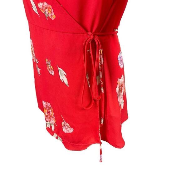 Pleione Coral Pink Wrap Blouse Floral Print Women Medium Ruffle Sleeve Flowy - Picture 10 of 13